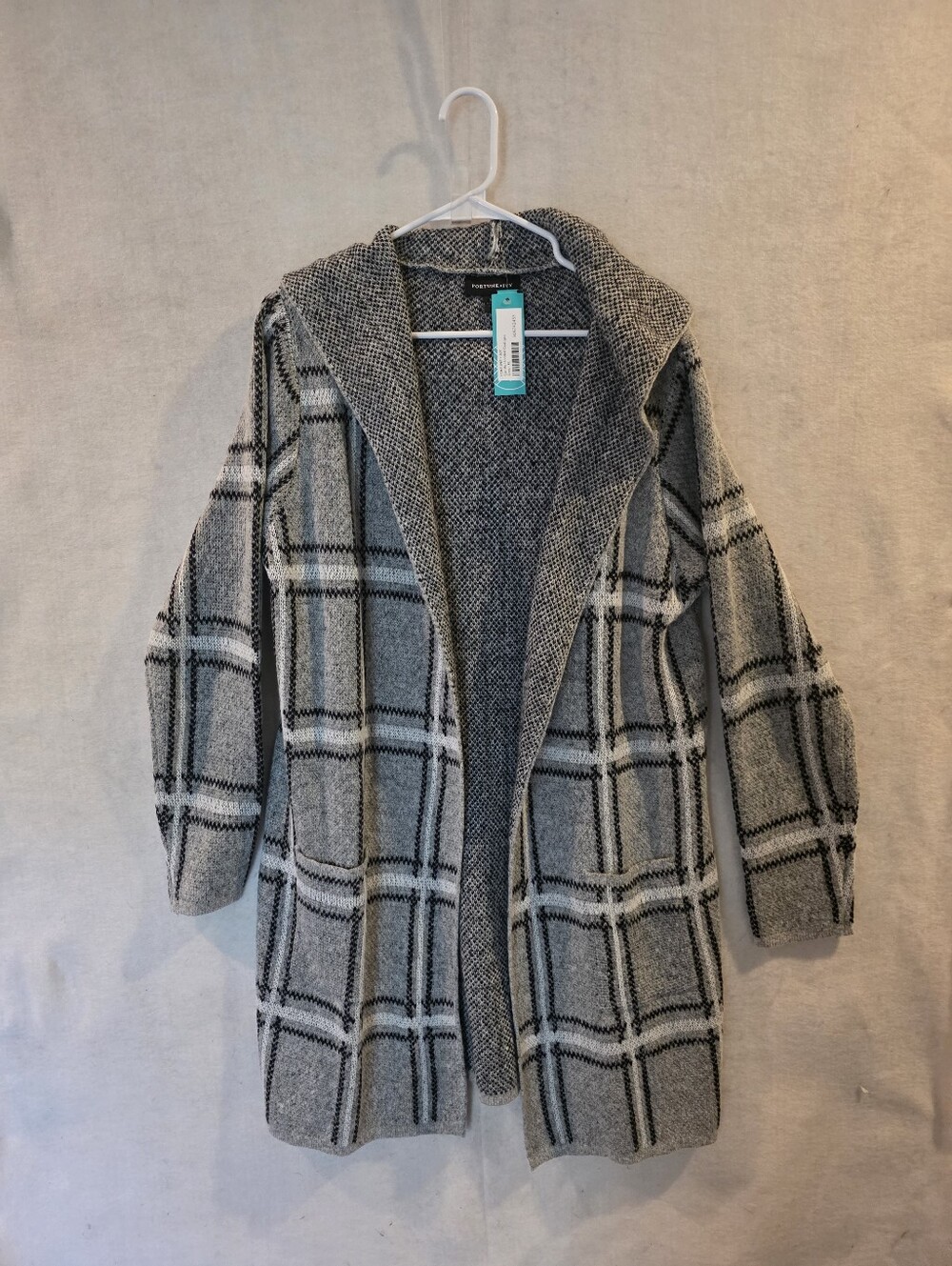 Fortune & Ivy Women's Gray Camille Hooded Coatigan Open Front Size XL